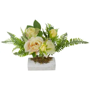13" Ranunculus and Rose Floral Spring Wooden Statue Tabletop Decor