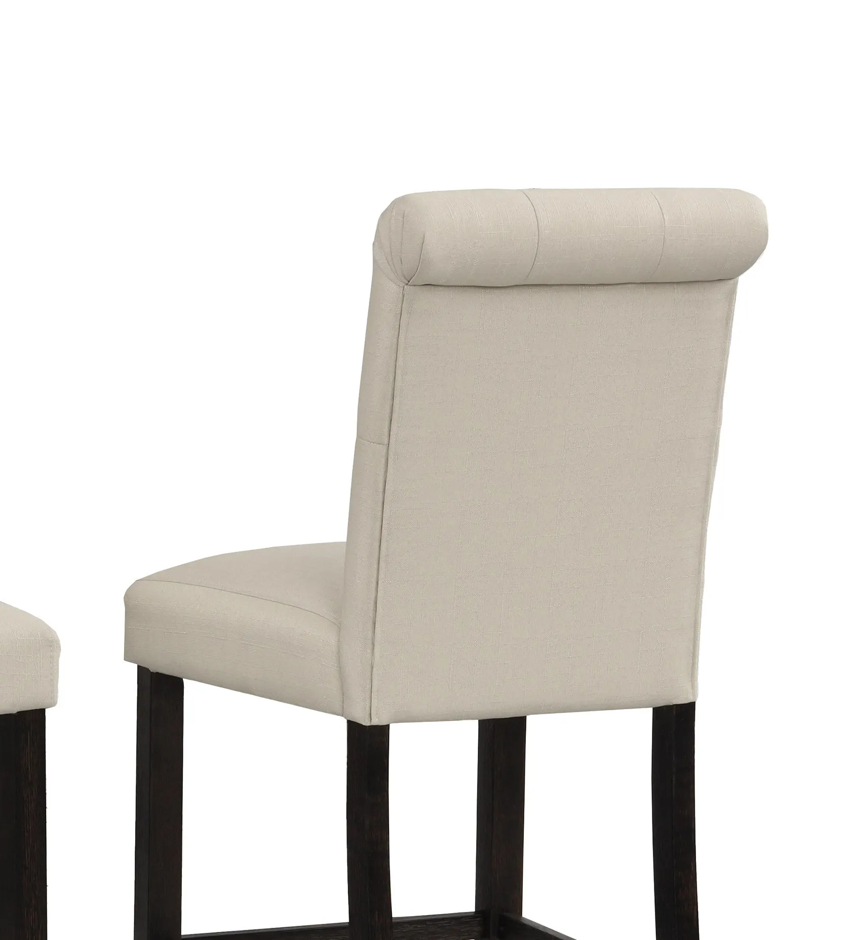 2 Tufted Tan Barstools | Solid Wood Legs, Espresso Finish - Set of 2