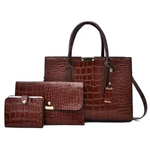 3 Piece Set Handbags Crocodile Pattern Shoulder Bag Women