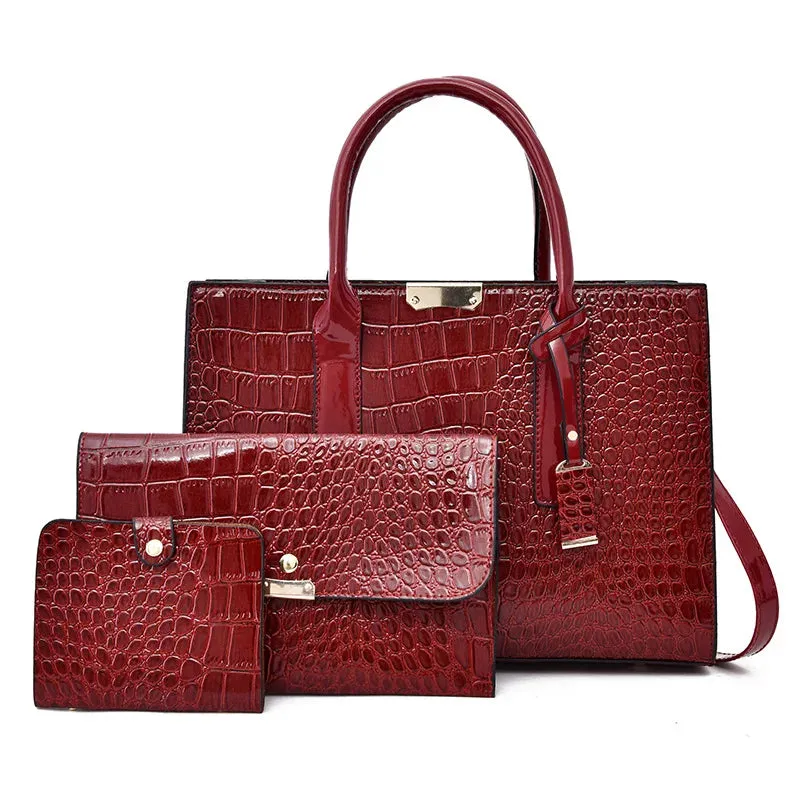 3 Piece Set Handbags Crocodile Pattern Shoulder Bag Women