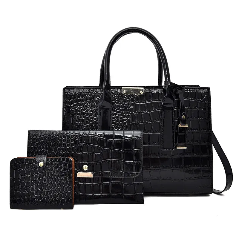 3 Piece Set Handbags Crocodile Pattern Shoulder Bag Women