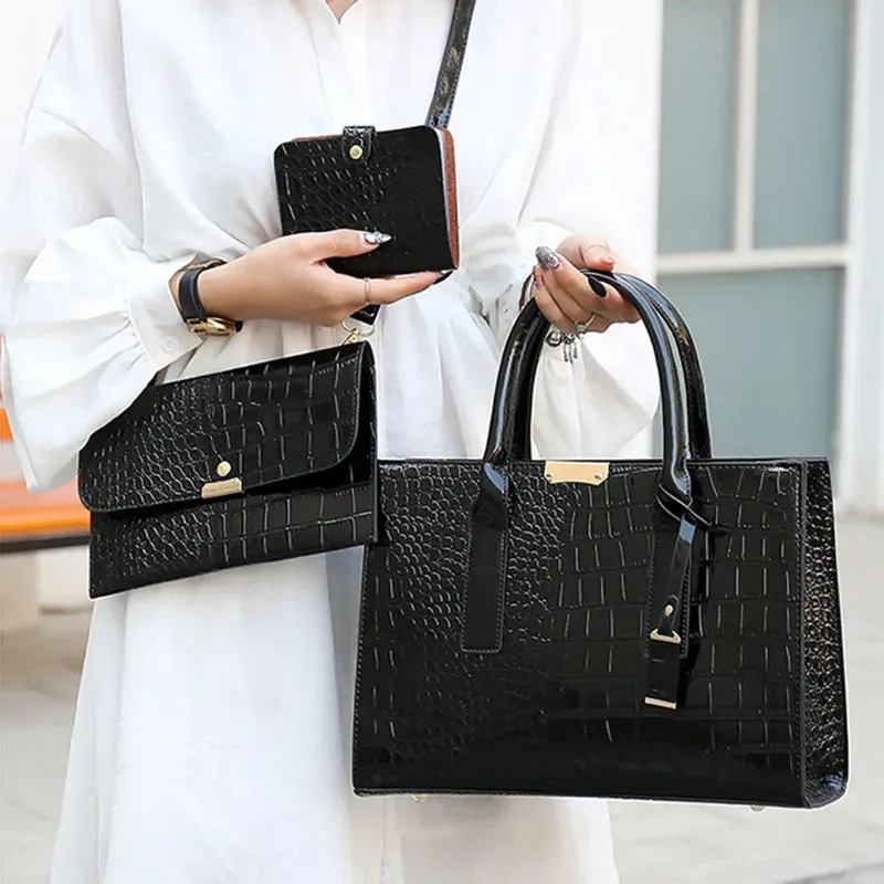 3 Piece Set Handbags Crocodile Pattern Shoulder Bag Women