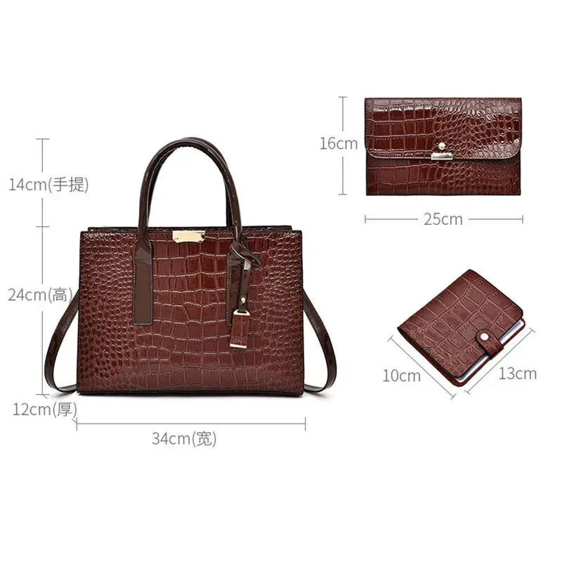 3 Piece Set Handbags Crocodile Pattern Shoulder Bag Women
