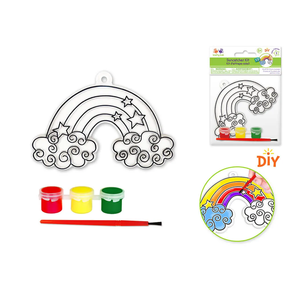 3D DIY 3.5in-4.3in Suncatcher with 3 Paints & Applicator, Rainbow