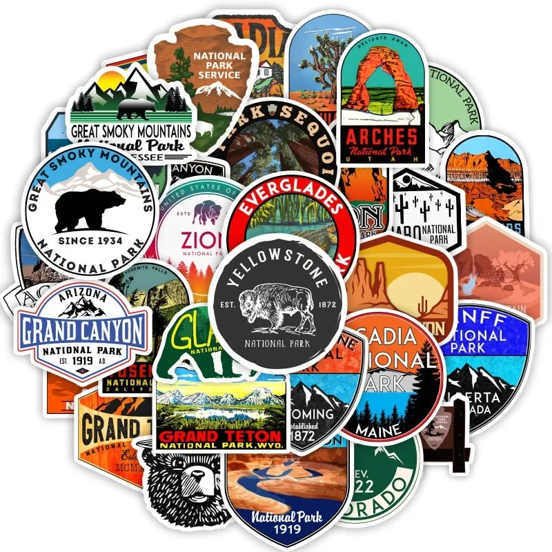 50 Pcs National Park Stickers, Sticker Decal Laptop Bicycle Guitar Skateboard Sticker Kid