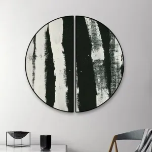 Abstract Monochrome Semi Circle Frames stretched on wood | Set of 2