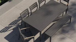 Aluminum Outdoor Dining Table   2 595 Armchairs   3 595 Armless Chairs   Aluminum Dining Bench
