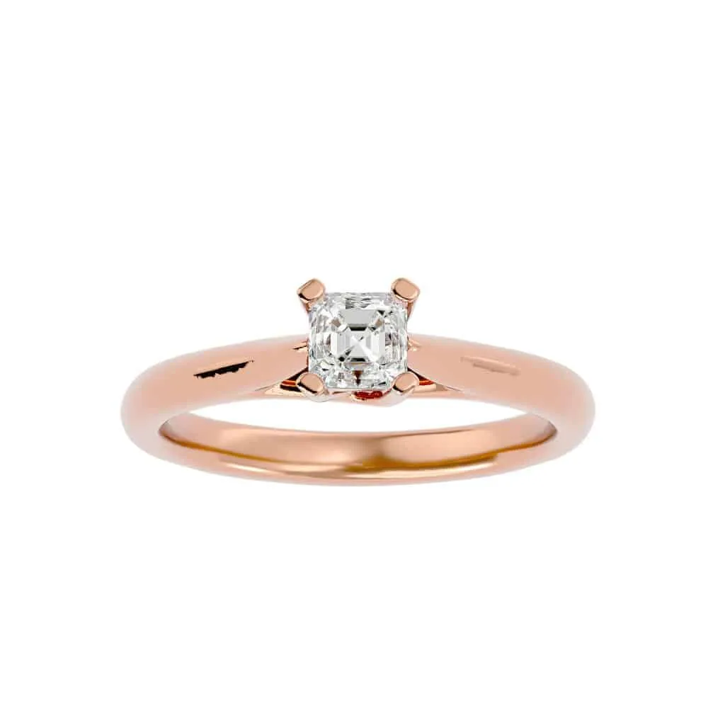 Asscher Cut Solitaire Engagement Ring Plain Band