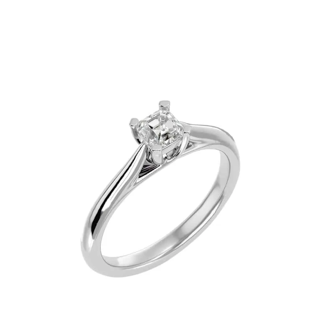 Asscher Cut Solitaire Engagement Ring Plain Band