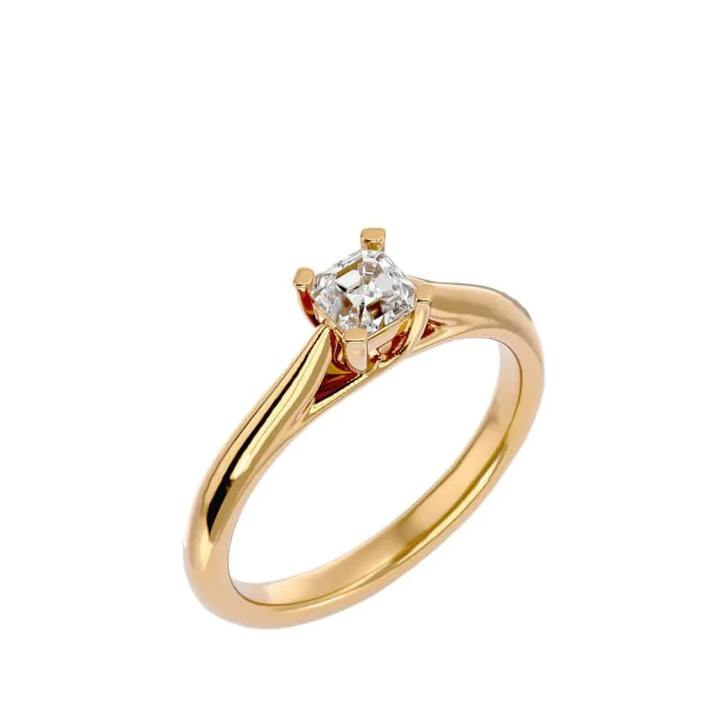 Asscher Cut Solitaire Engagement Ring Plain Band