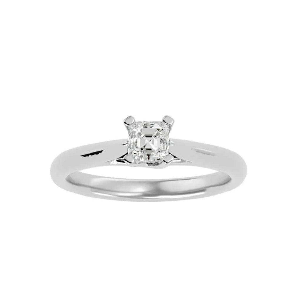 Asscher Cut Solitaire Engagement Ring Plain Band