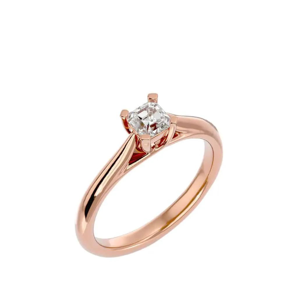 Asscher Cut Solitaire Engagement Ring Plain Band