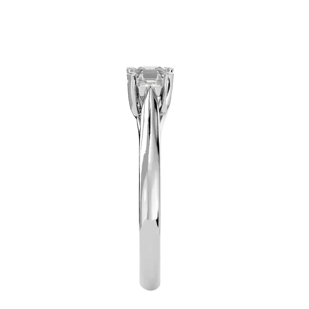 Asscher Cut Solitaire Engagement Ring Plain Band