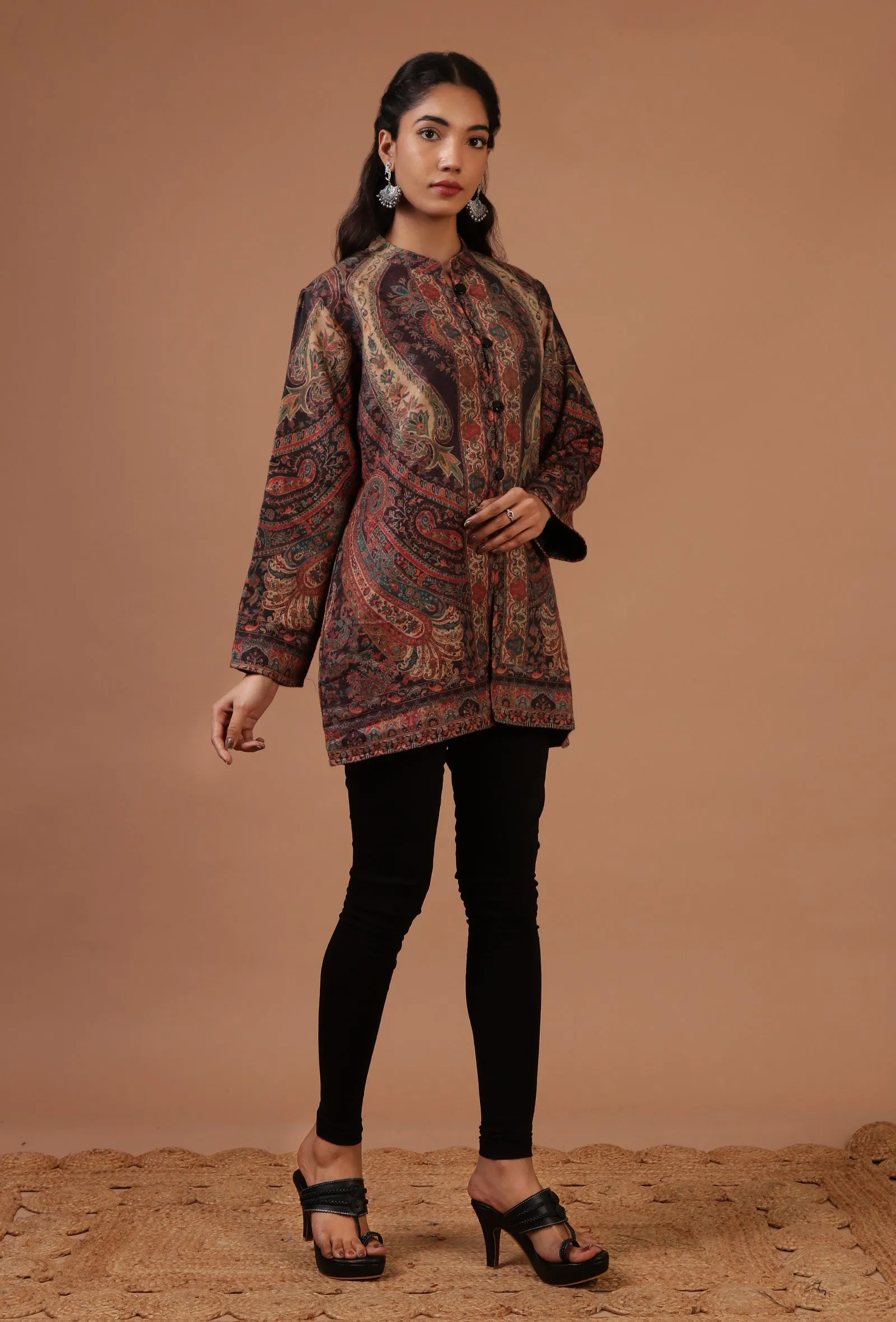 Black & Multicolor Kani Embroidered Short Jacket