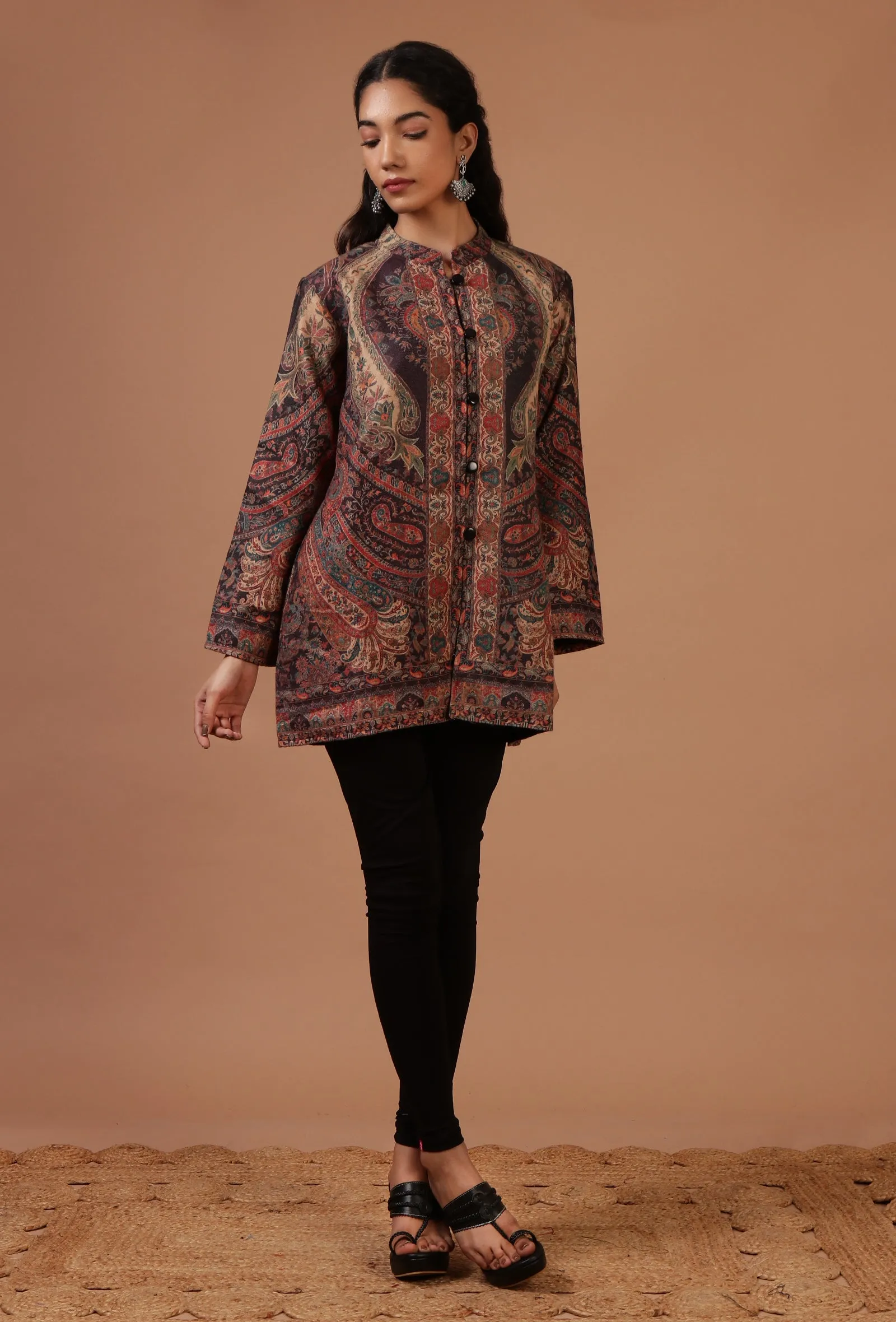 Black & Multicolor Kani Embroidered Short Jacket