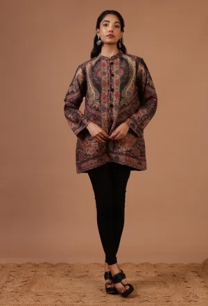 Black & Multicolor Kani Embroidered Short Jacket