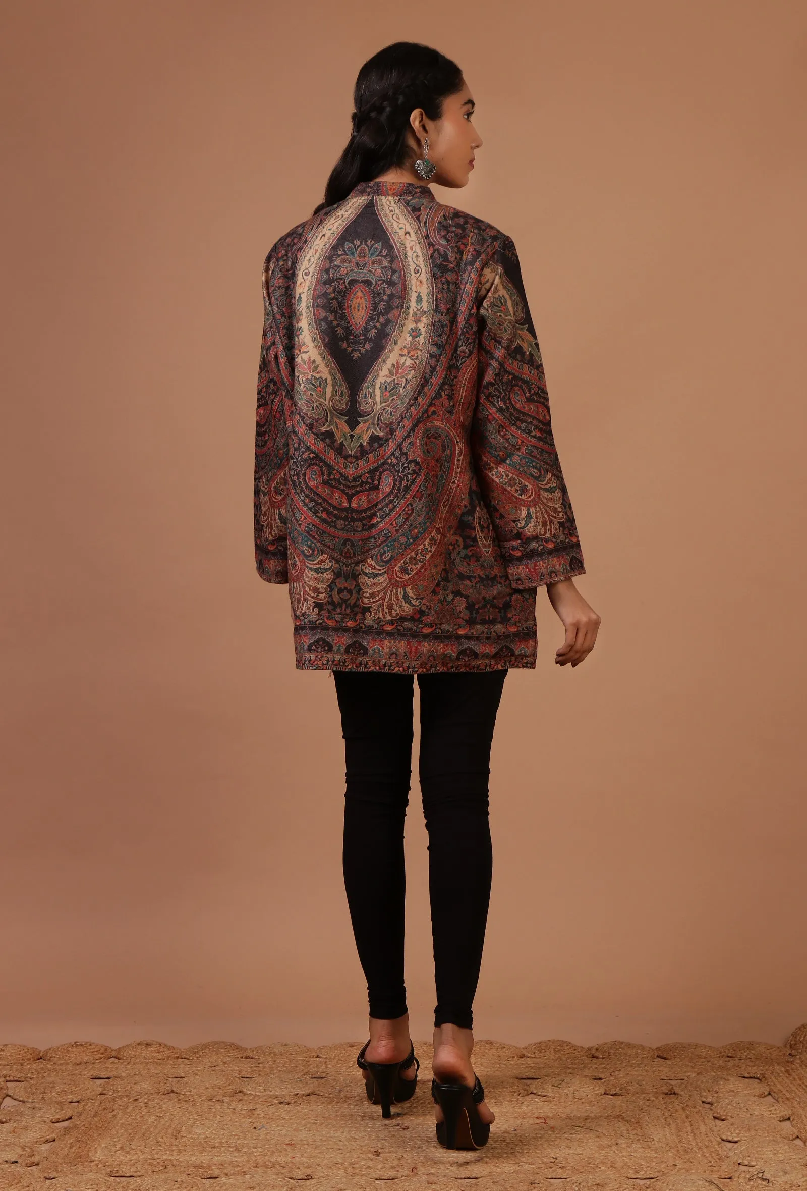 Black & Multicolor Kani Embroidered Short Jacket