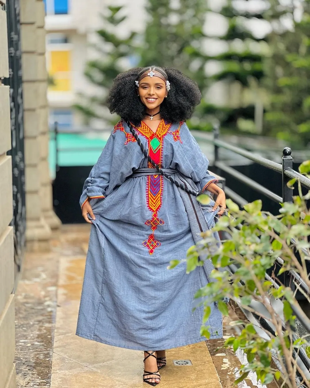 Blue Raya Dress Cultural Habesha Dress Handwoven Habesha Kemis Modern Traditional Dress Eritrean Dress