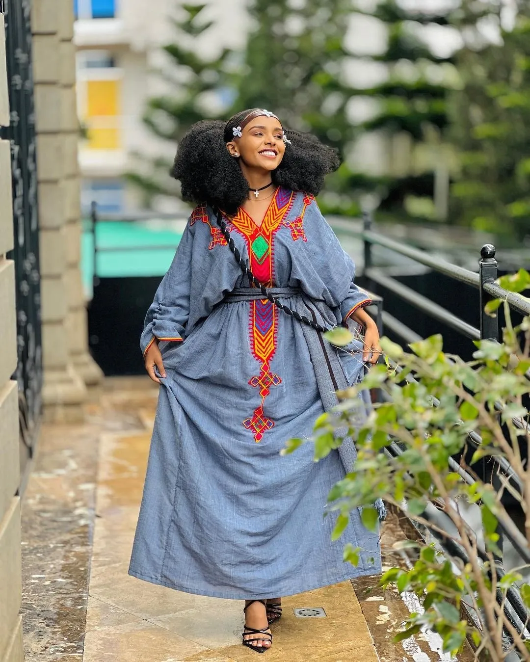 Blue Raya Dress Cultural Habesha Dress Handwoven Habesha Kemis Modern Traditional Dress Eritrean Dress