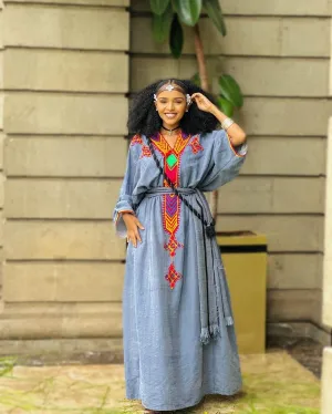 Blue Raya Dress Cultural Habesha Dress Handwoven Habesha Kemis Modern Traditional Dress Eritrean Dress