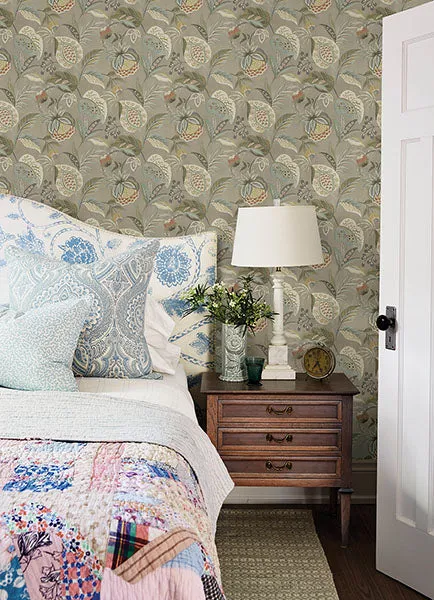 Bohemian Taupe Jacobean Wallpaper