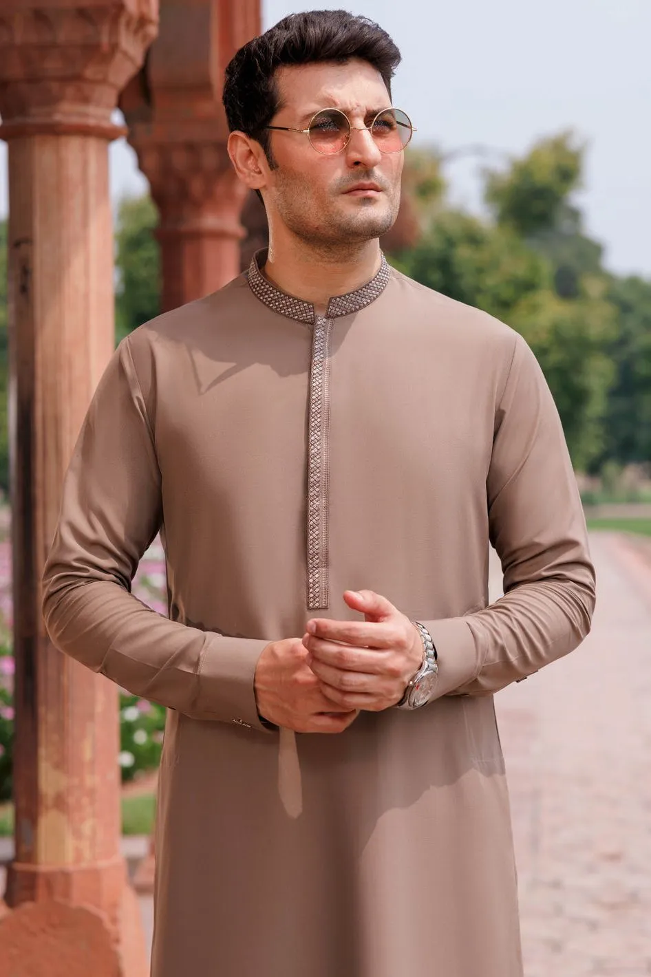 Boski Gold Coffee Kurta Trouser - Panjnad by J. Junaid Jamshed