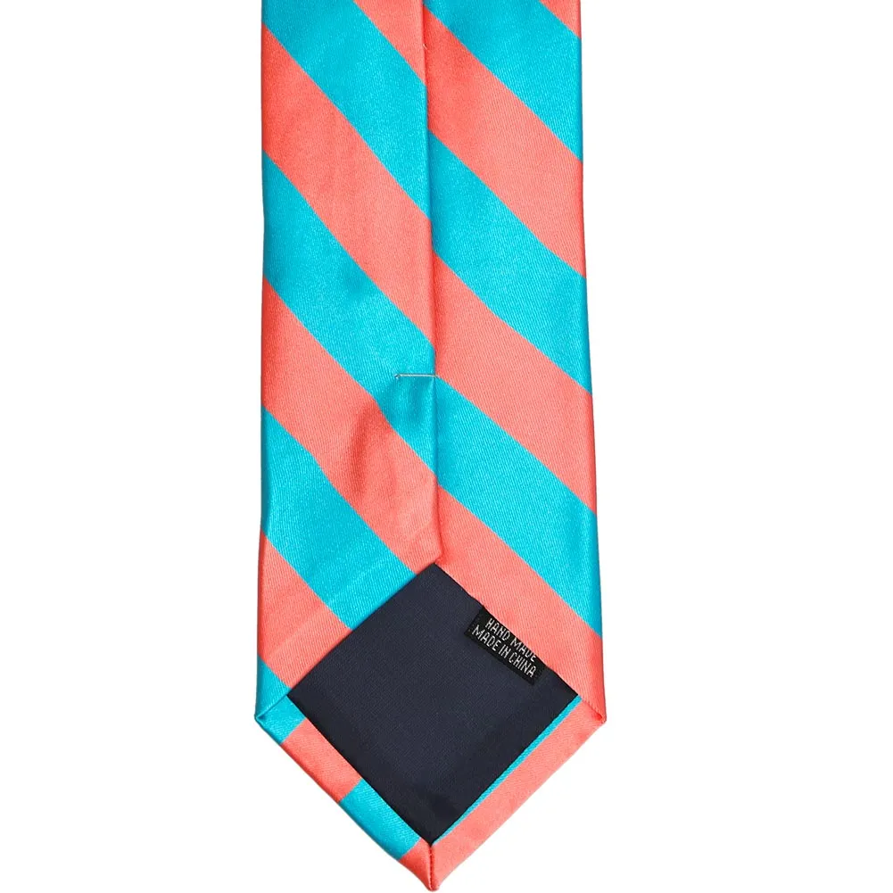 Bright Coral and Turquoise Striped Tie
