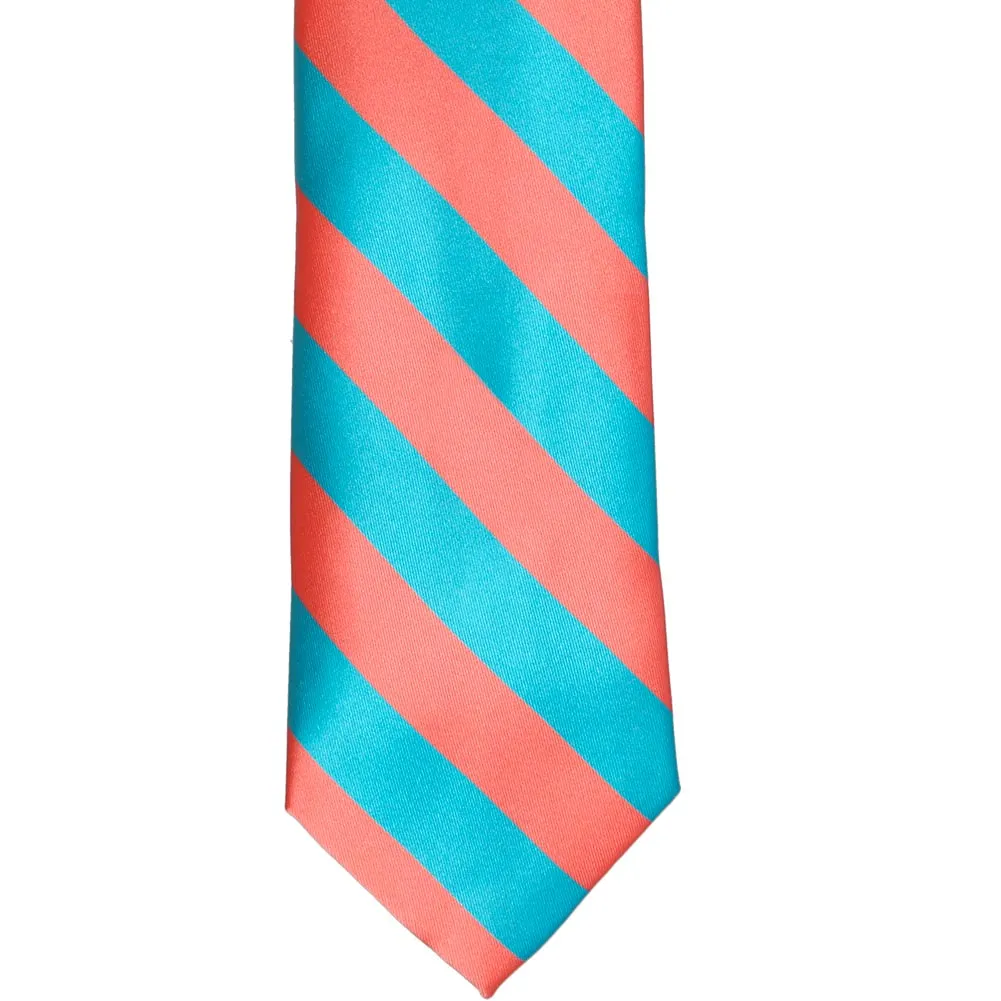 Bright Coral and Turquoise Striped Tie