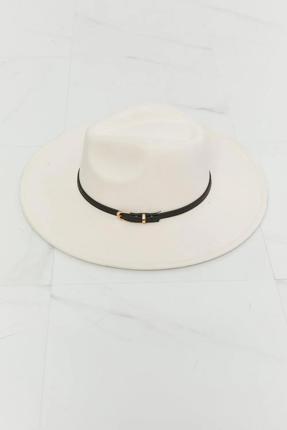 Chic Beige Fedora Hat with Adjustable Fit and Elegant Belt Detail
