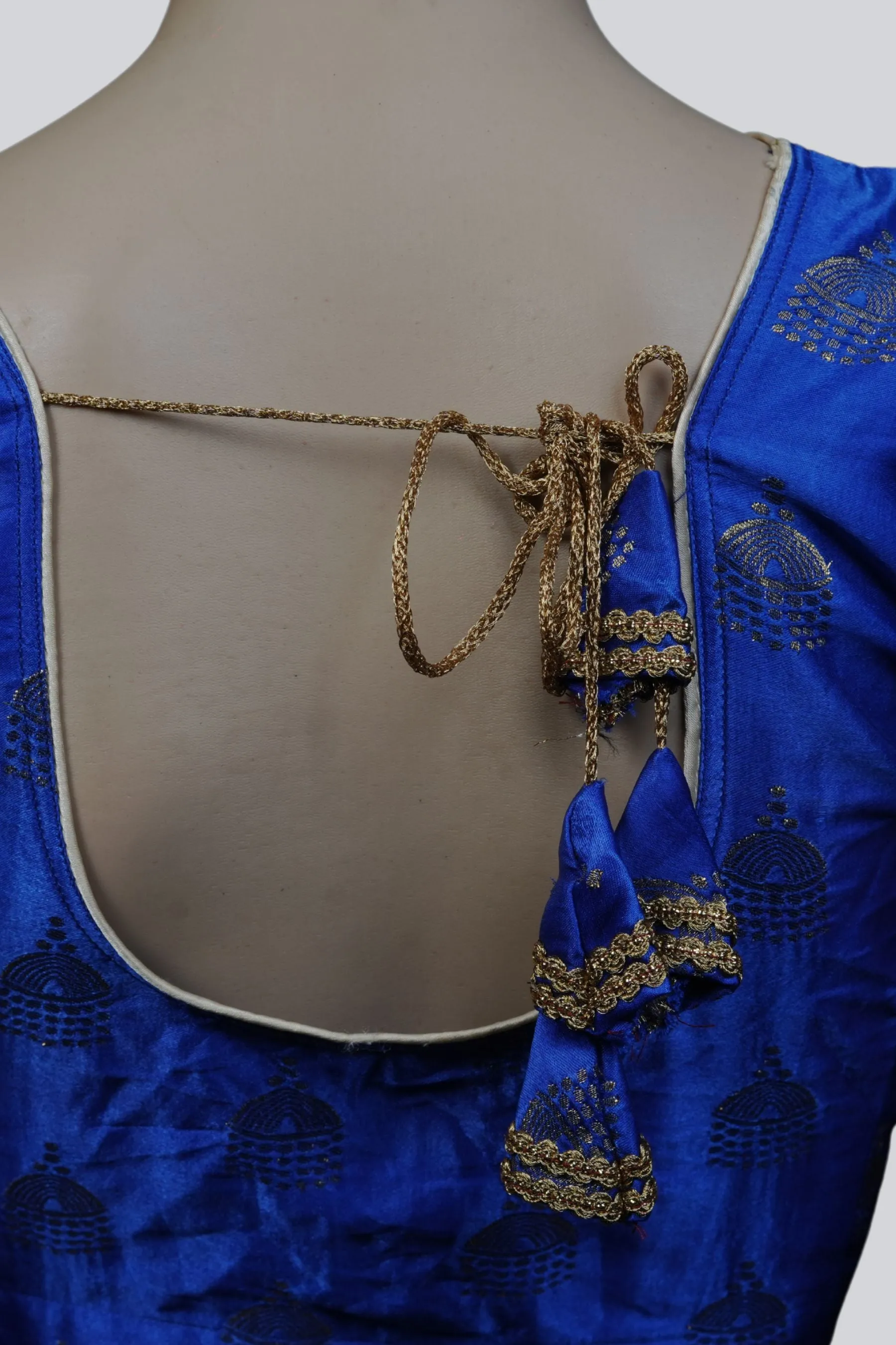 Chic Blue Brocade Blouse: Elegance Meets Tradition with Jhumka Motifs
