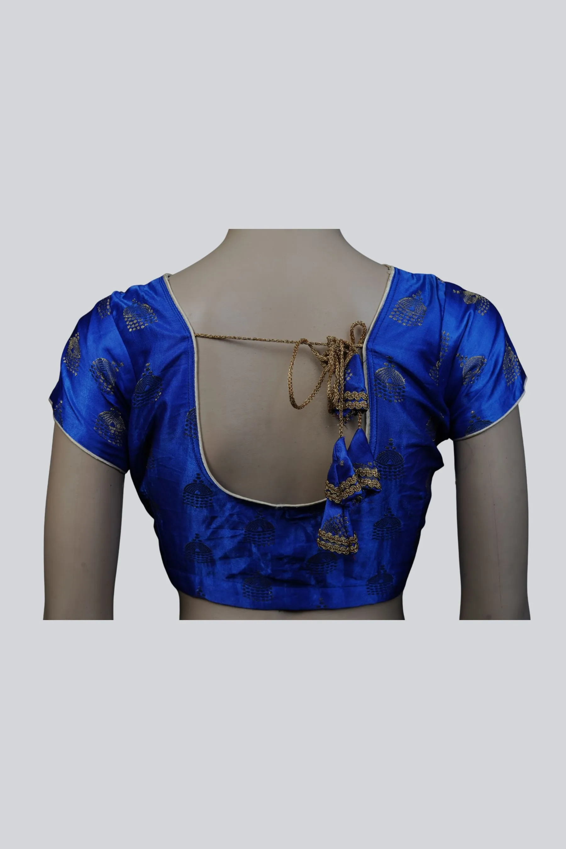 Chic Blue Brocade Blouse: Elegance Meets Tradition with Jhumka Motifs