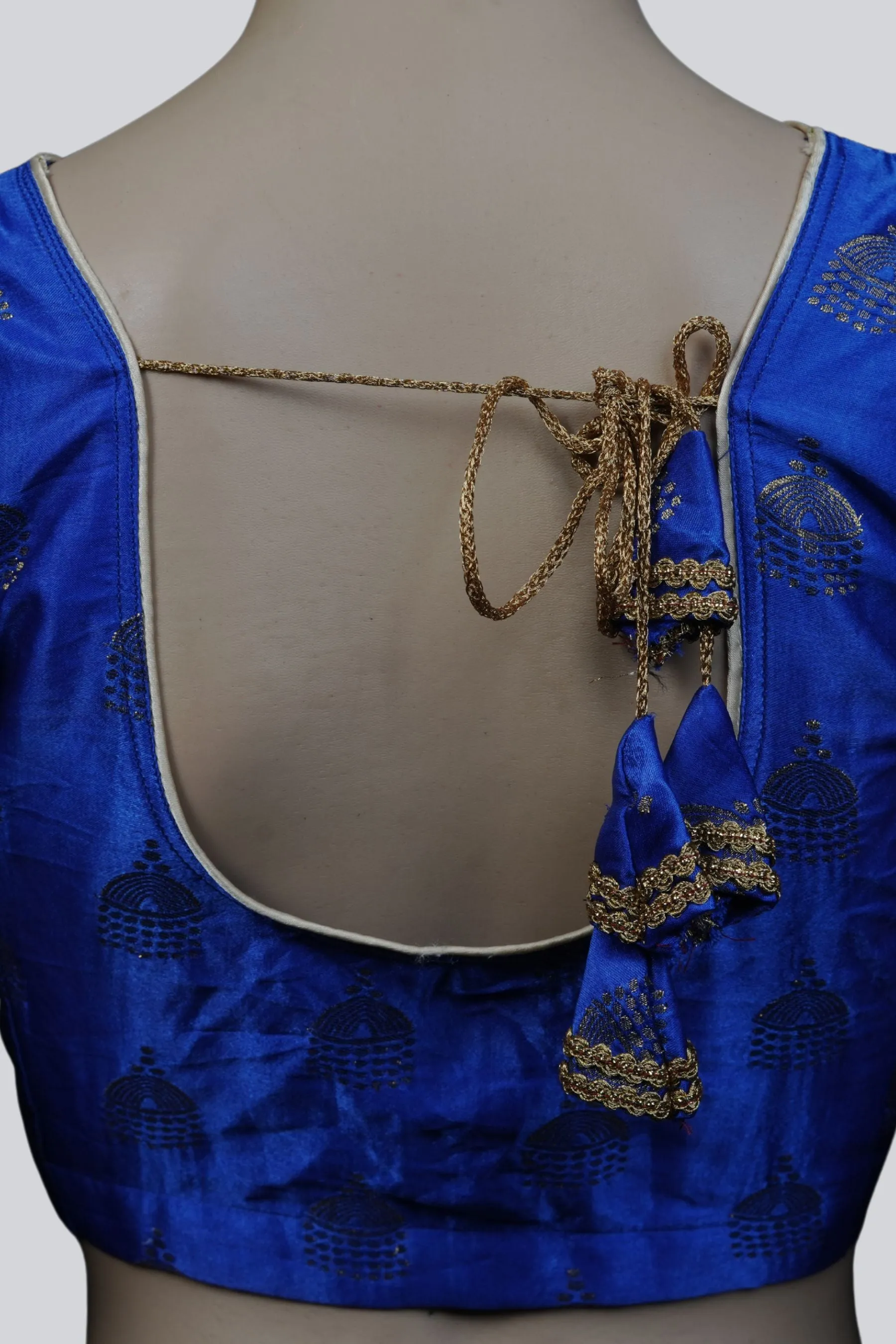 Chic Blue Brocade Blouse: Elegance Meets Tradition with Jhumka Motifs