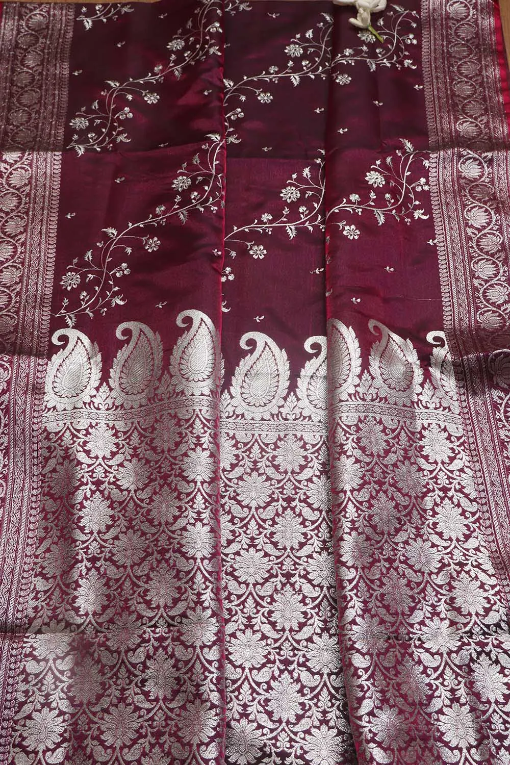 Elegant Purple Banarasi Embroidered Satin Silk Saree