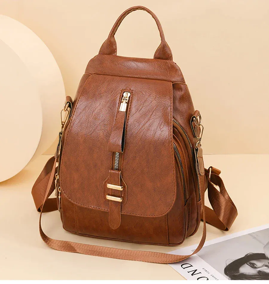 Everyday PU Leather Backpack Designed for Waterproof Convenience