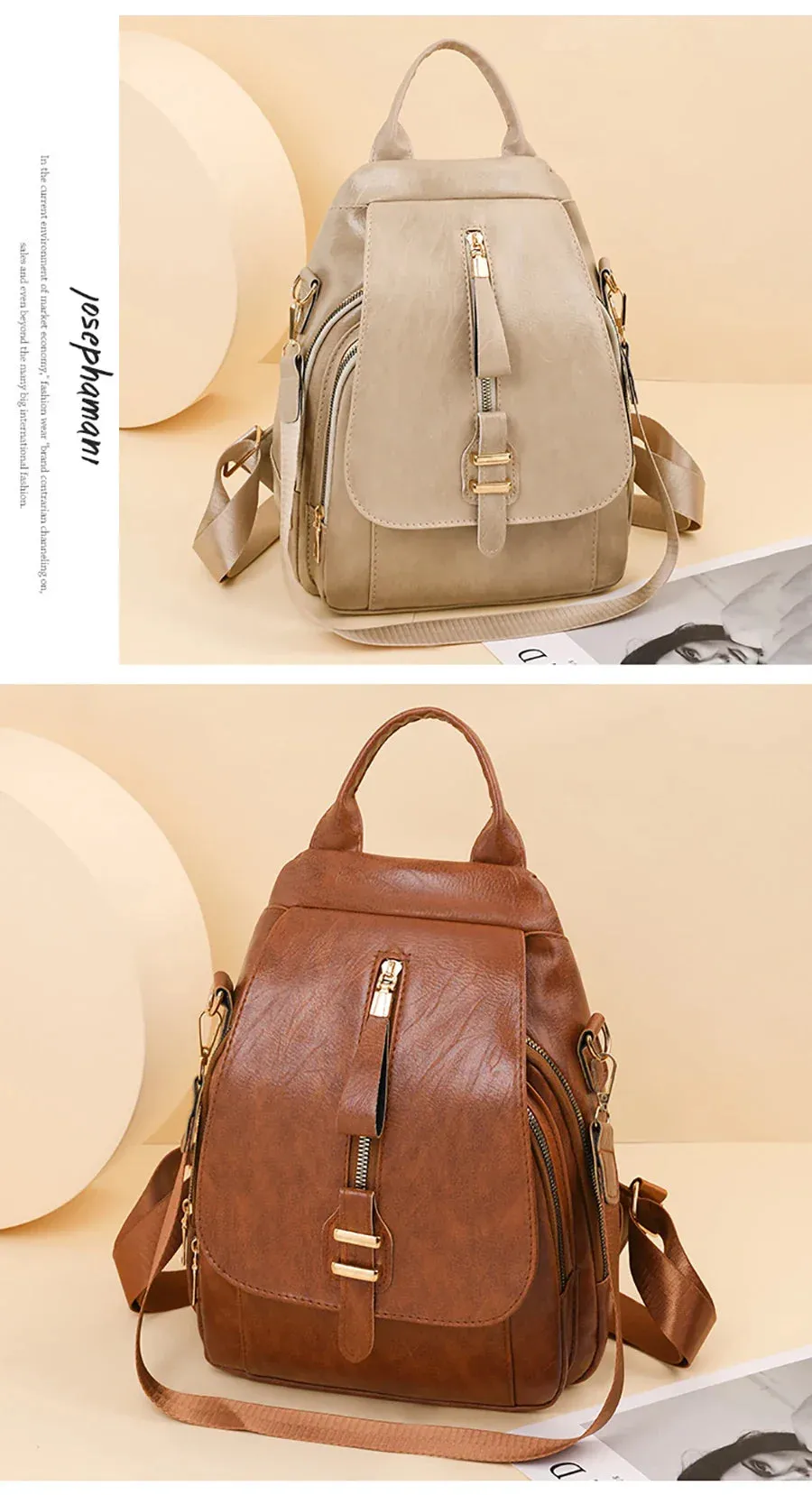 Everyday PU Leather Backpack Designed for Waterproof Convenience