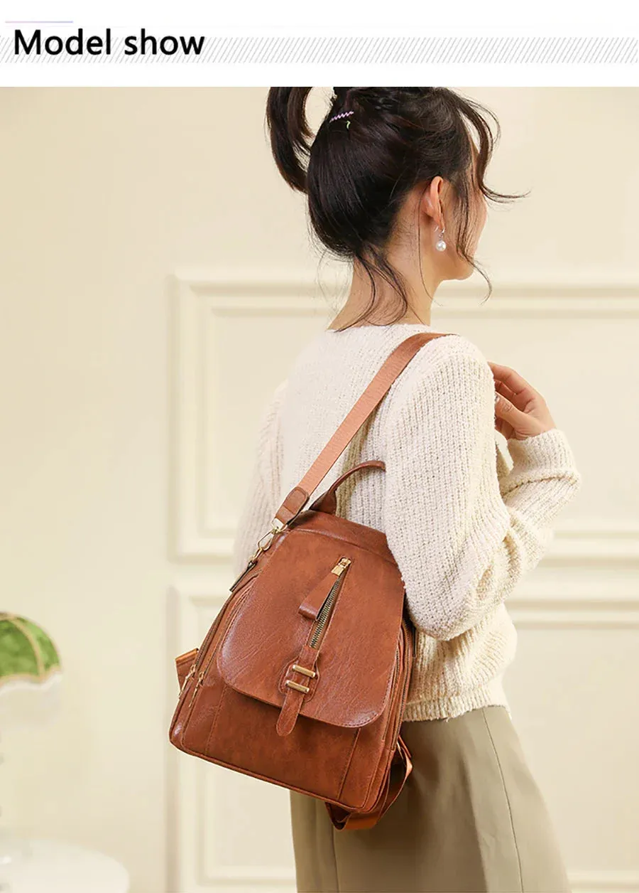 Everyday PU Leather Backpack Designed for Waterproof Convenience