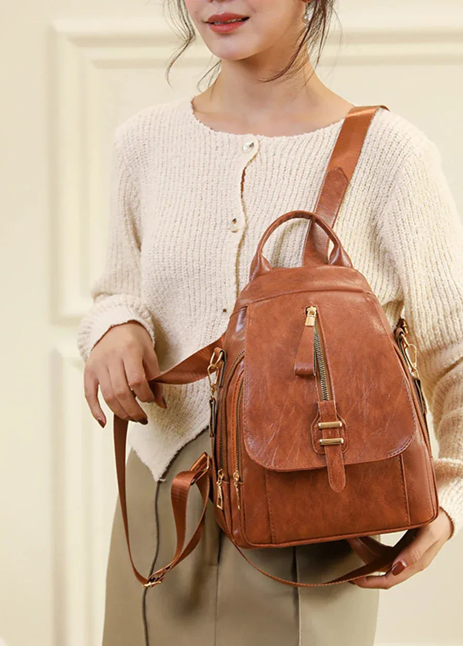 Everyday PU Leather Backpack Designed for Waterproof Convenience