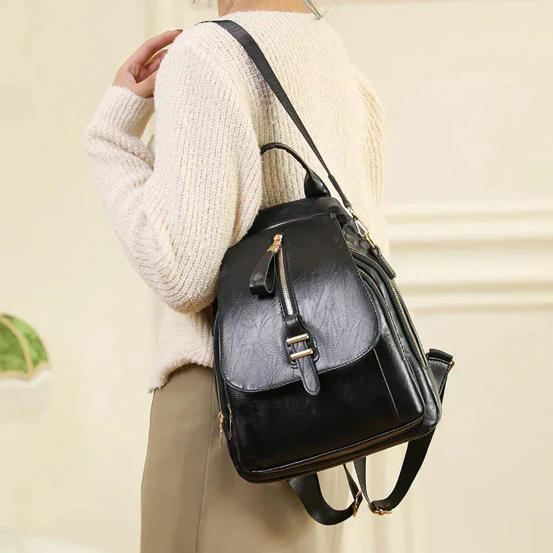 Everyday PU Leather Backpack Designed for Waterproof Convenience