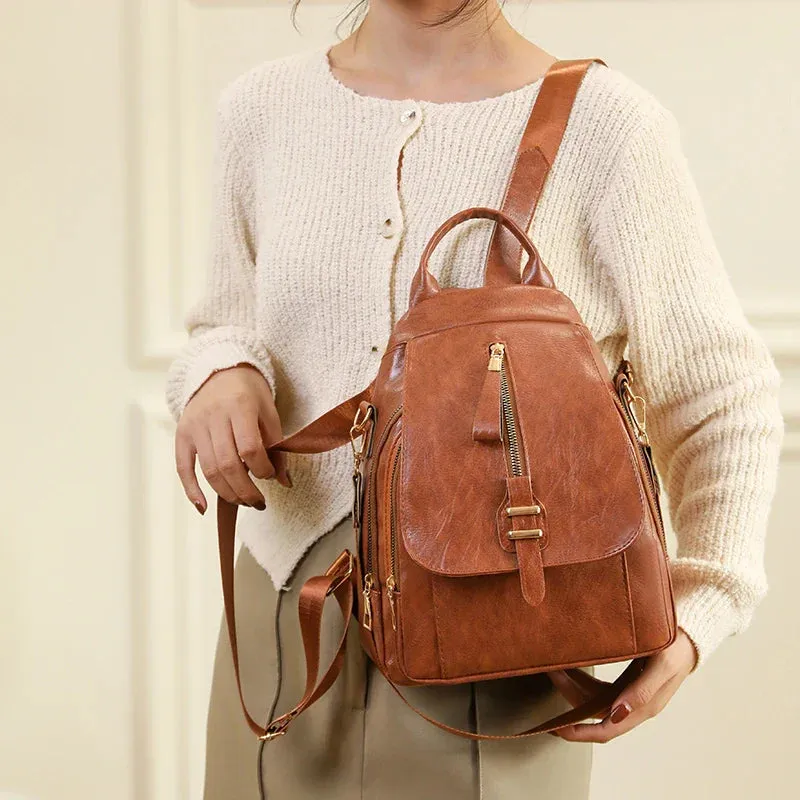 Everyday PU Leather Backpack Designed for Waterproof Convenience