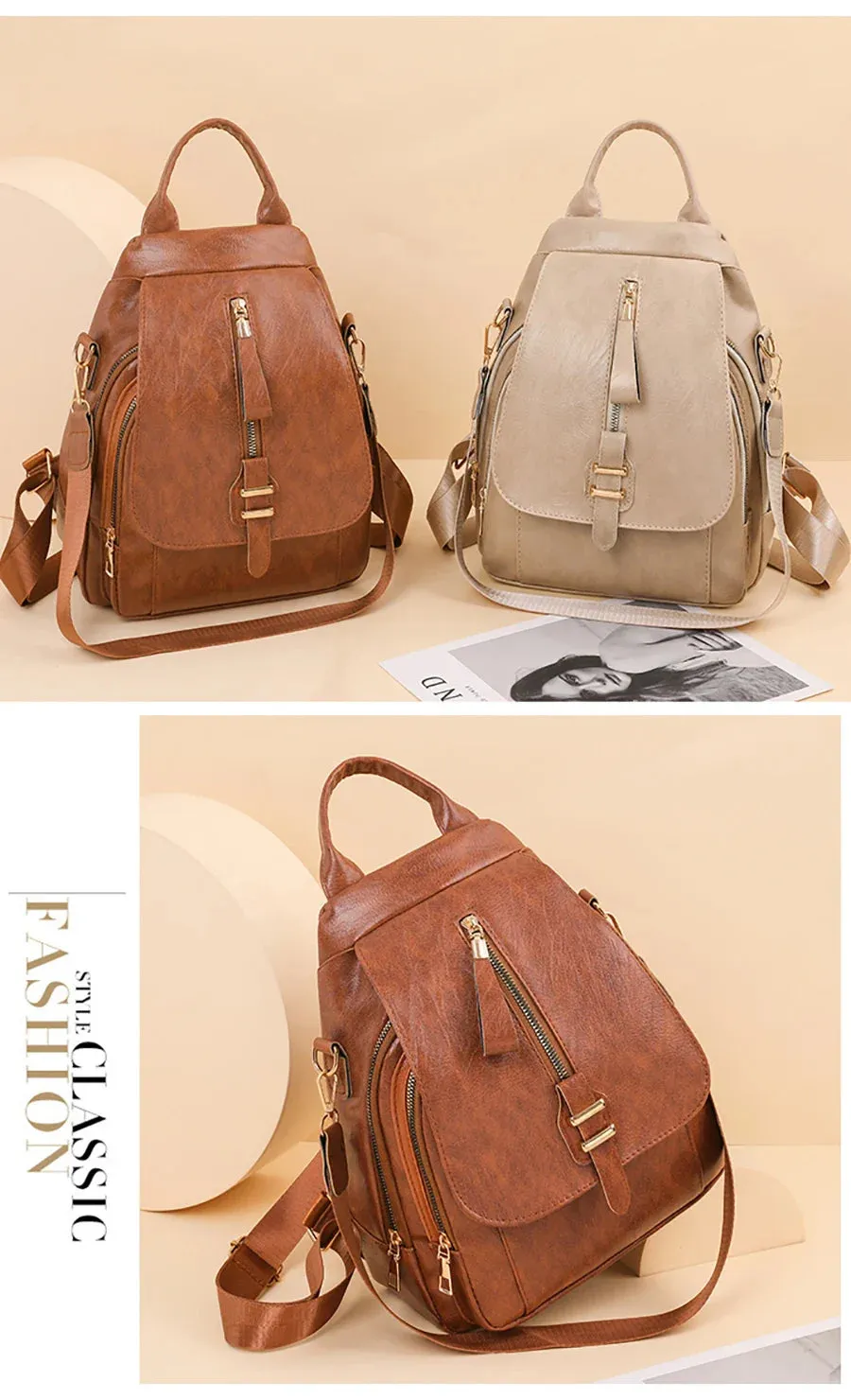 Everyday PU Leather Backpack Designed for Waterproof Convenience