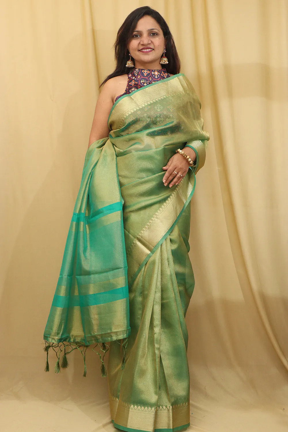 Exquisite Green Banarasi Tissue Saree - Timeless Elegance