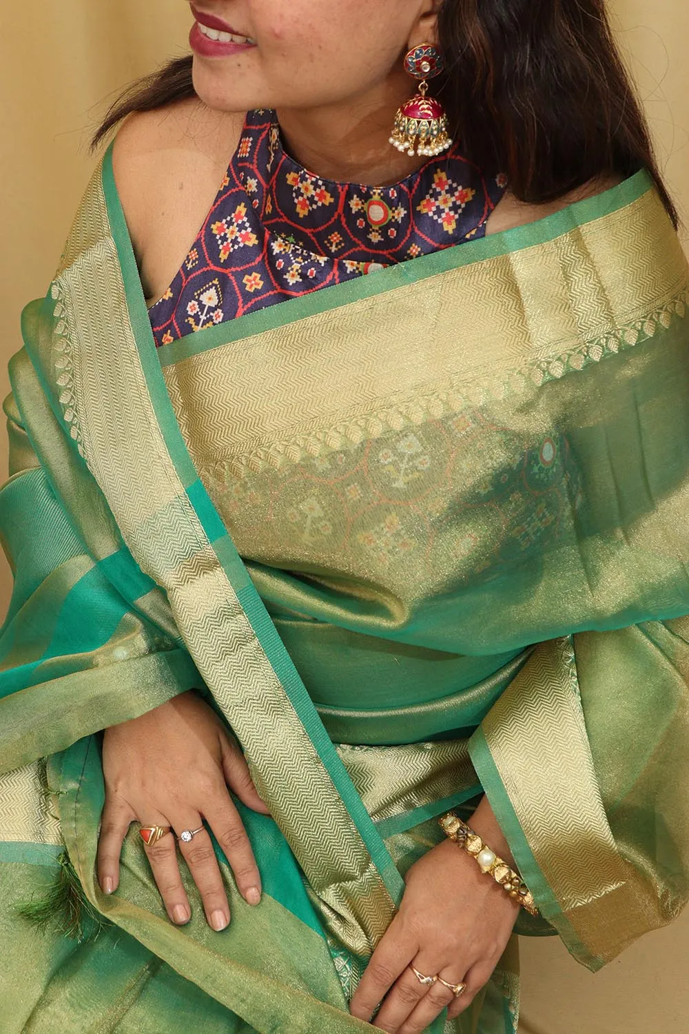 Exquisite Green Banarasi Tissue Saree - Timeless Elegance