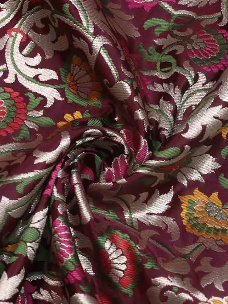 Exquisite Purple Banarasi Kimkhwab Silk Meenakari Fabric - 5 Meters
