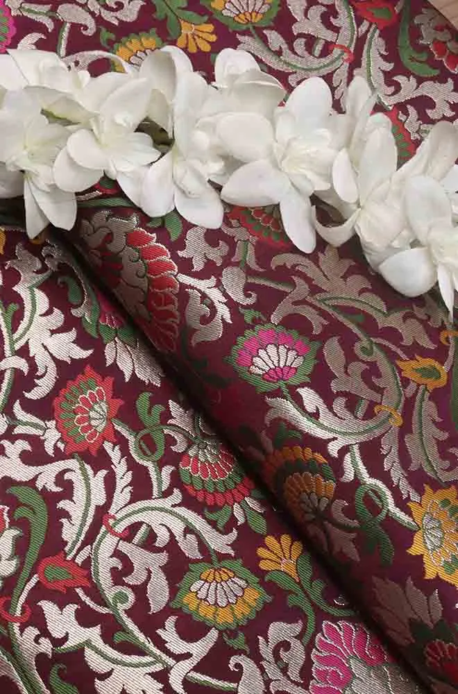 Exquisite Purple Banarasi Kimkhwab Silk Meenakari Fabric - 5 Meters