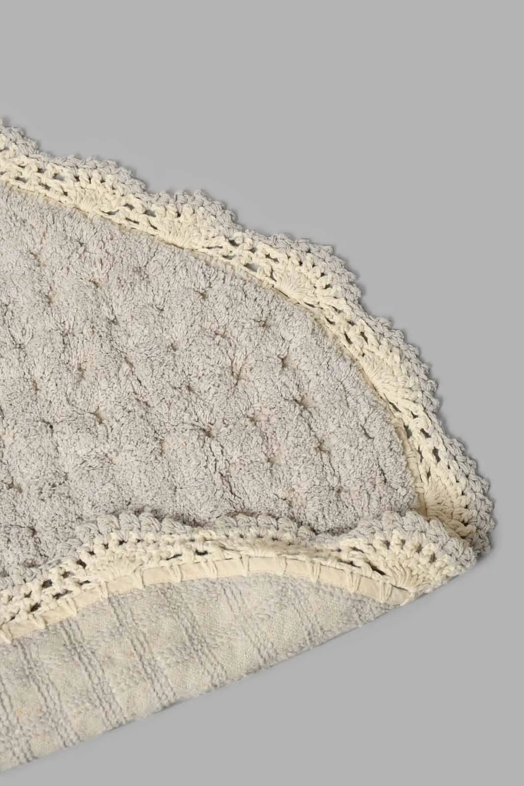 Grey And Beige Textured Bath Mat Set (2 Piece)