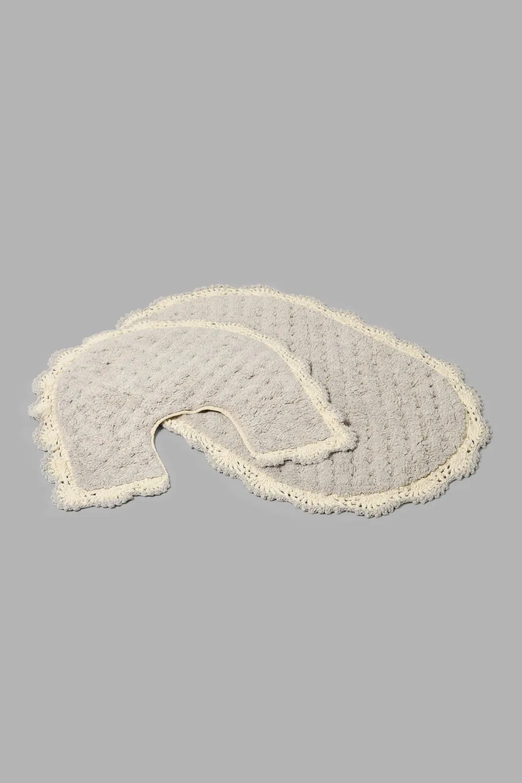 Grey And Beige Textured Bath Mat Set (2 Piece)
