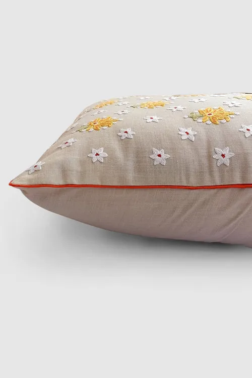Gul Nilofer Aari Embroidered Cushion Cover - Cream