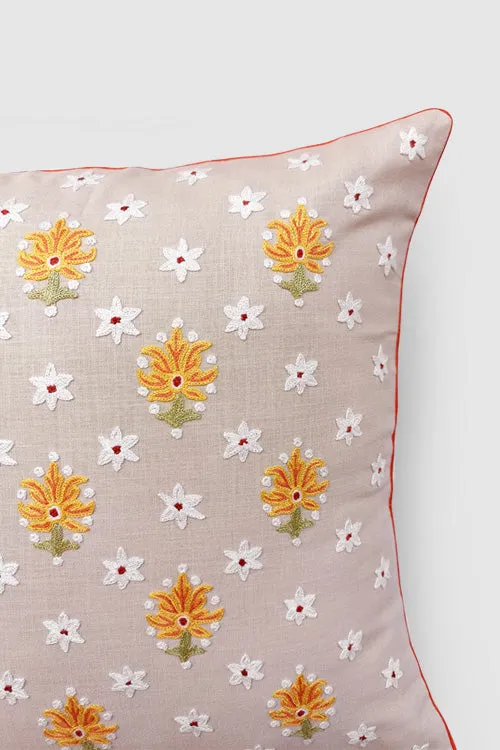 Gul Nilofer Aari Embroidered Cushion Cover - Cream