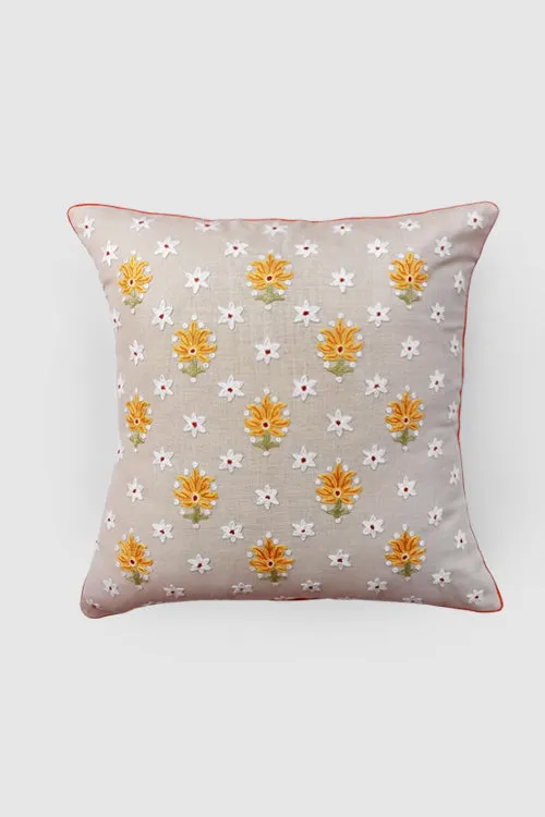 Gul Nilofer Aari Embroidered Cushion Cover - Cream
