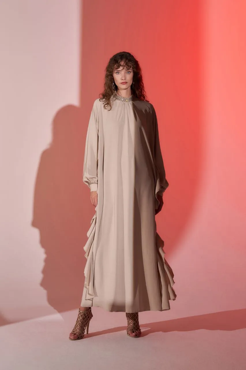 Ice Spiced Beige Raffle Design Amelia Abaya